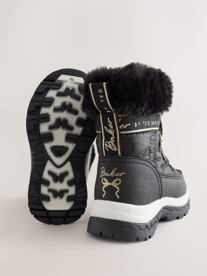 Baker by Ted Baker Black Quilted Nylon Bow Snow Boots - image 4