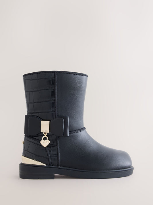 Dsiney Kidz - Baker by Ted Baker Bow Black Boots with Croc Effect image 1