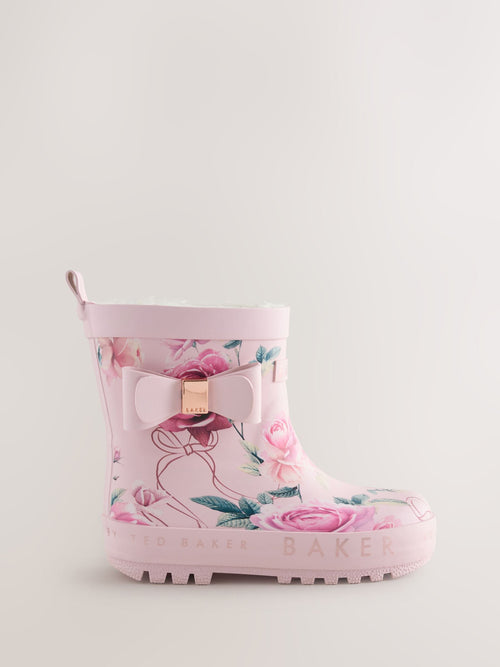 Dsiney Kidz - Baker by Ted Baker Pink Floral Baker by Ted Baker Faux Fur Lined Welly Boots with Bow image 1