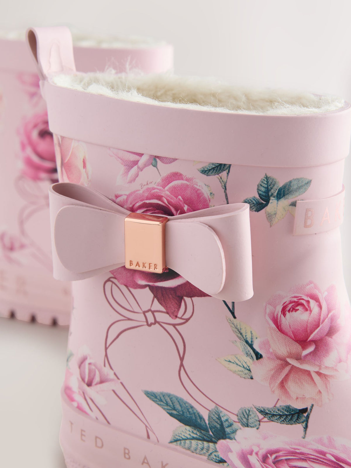 Dsiney Kidz - Baker by Ted Baker Pink Floral Baker by Ted Baker Faux Fur Lined Welly Boots with Bow image 3