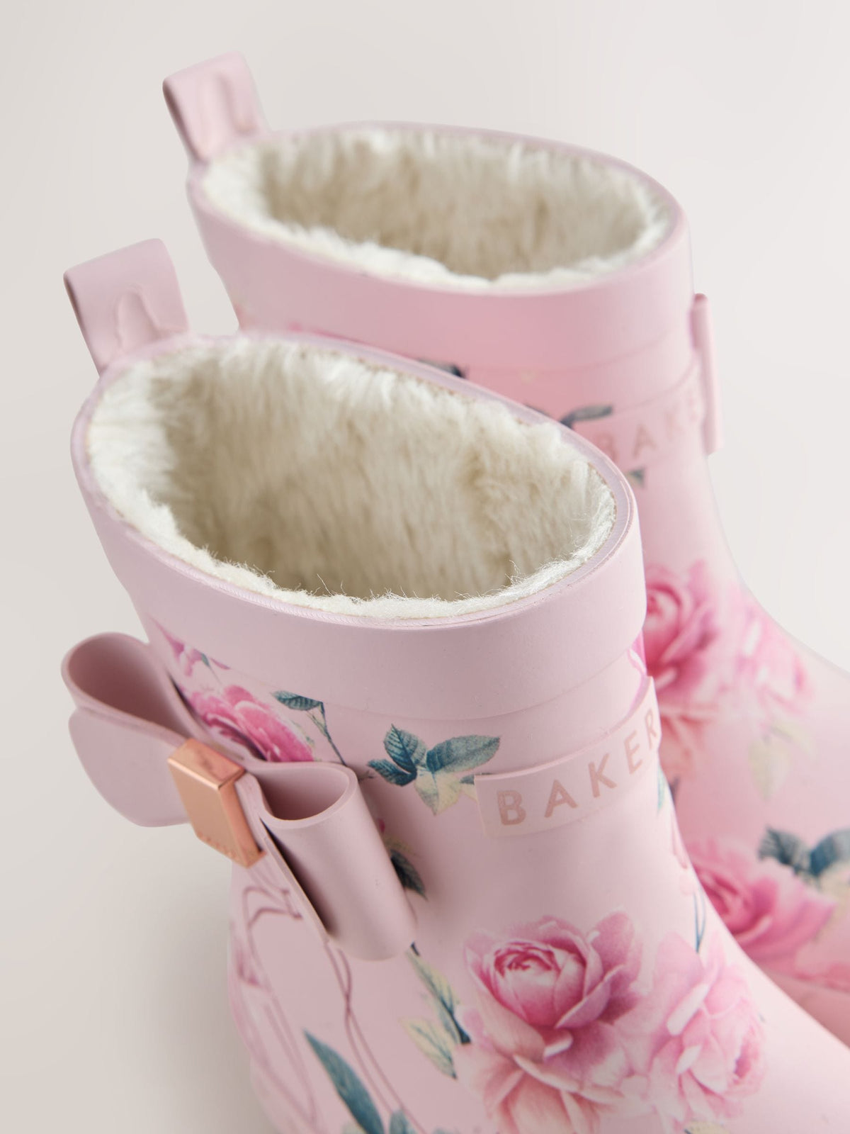 Dsiney Kidz - Baker by Ted Baker Pink Floral Baker by Ted Baker Faux Fur Lined Welly Boots with Bow image 4