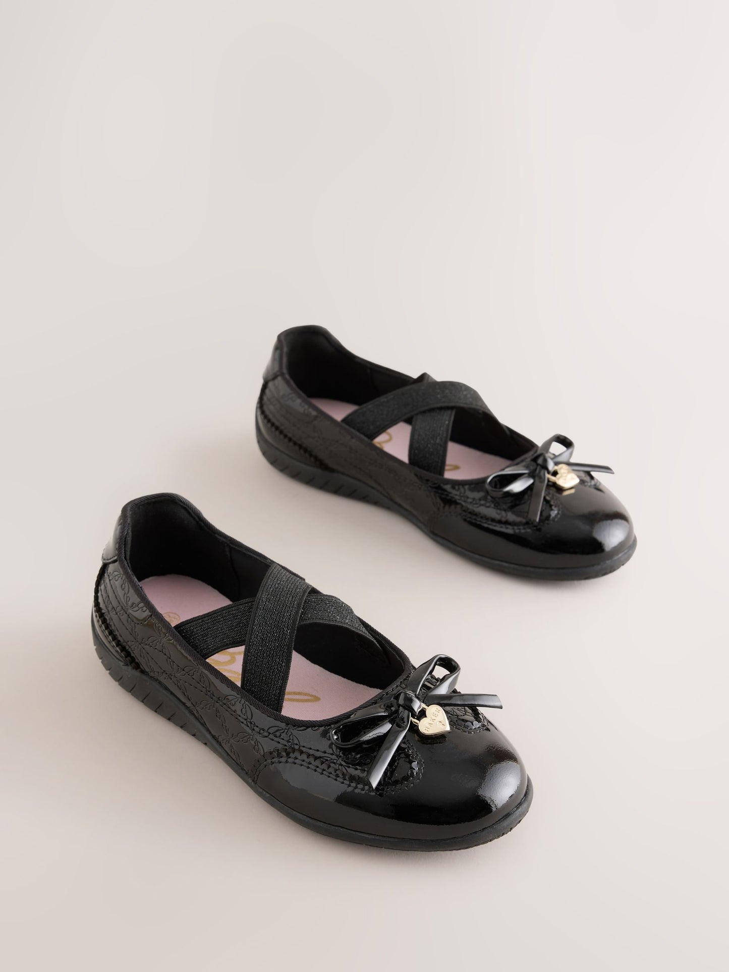 Baker by Ted Baker Black Back to School Patent Embossed Ballet Strap Bow Mary Jane Trainers image 1