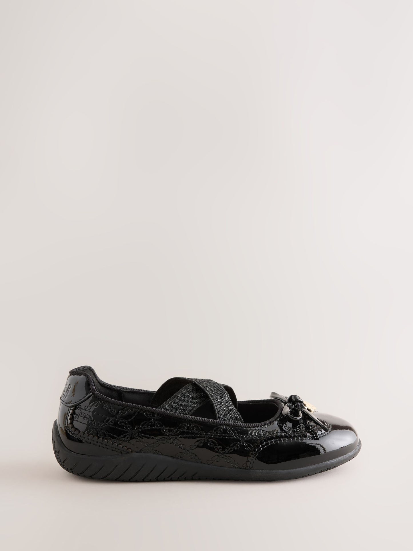 Baker by Ted Baker Black Back to School Patent Embossed Ballet Strap Bow Mary Jane Trainers image 2