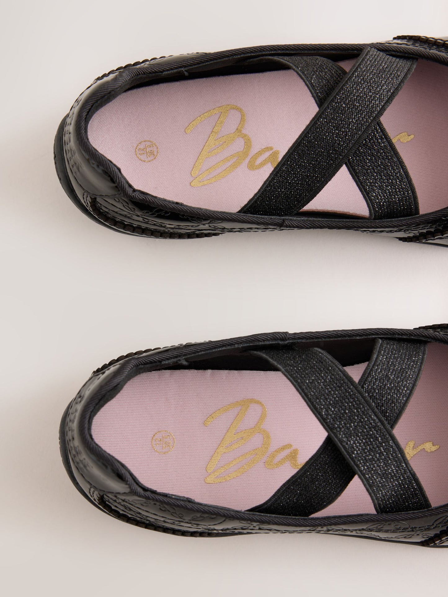 Baker by Ted Baker Black Back to School Patent Embossed Ballet Strap Bow Mary Jane Trainers image 4