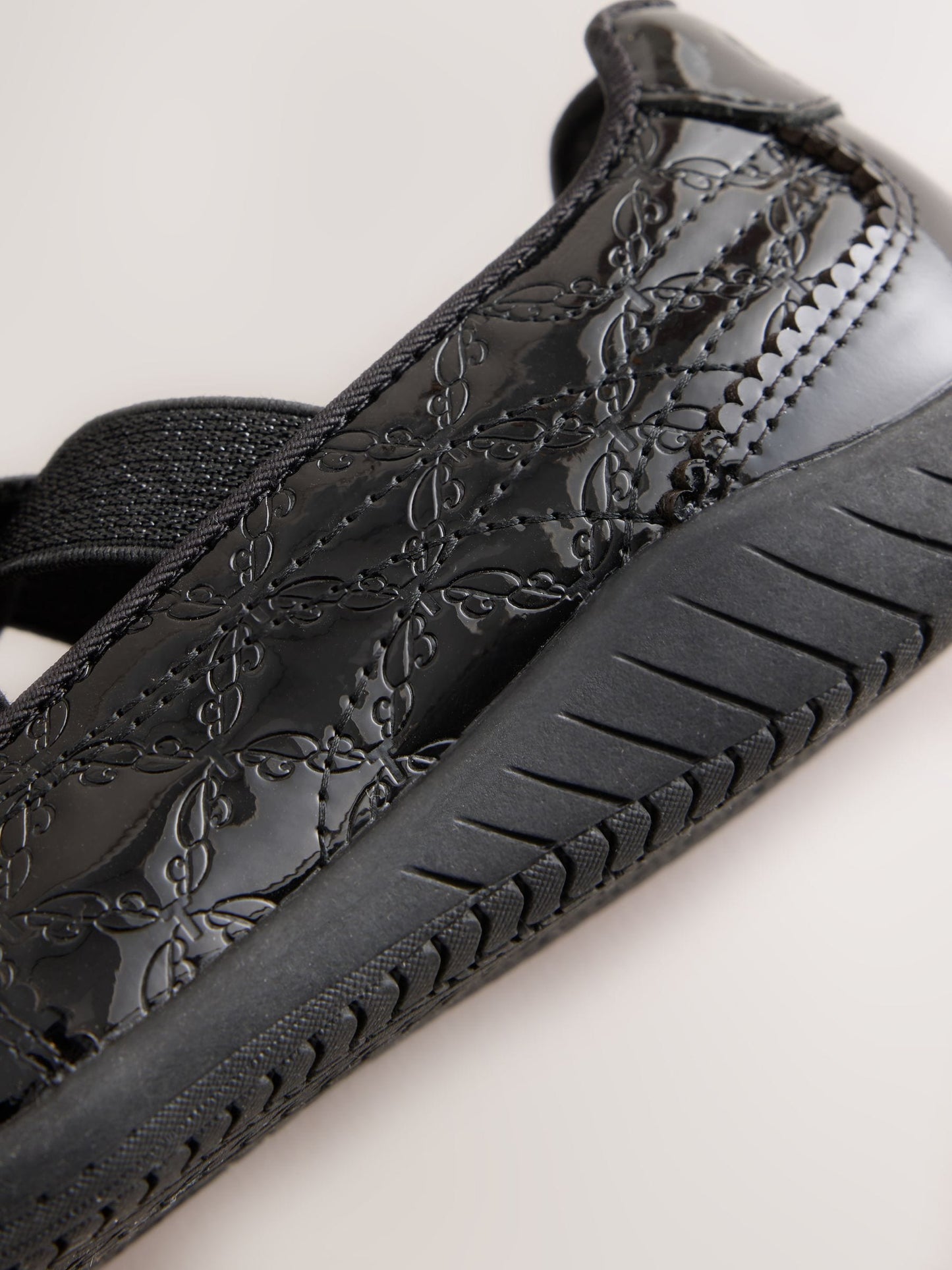 Baker by Ted Baker Black Back to School Patent Embossed Ballet Strap Bow Mary Jane Trainers image 5