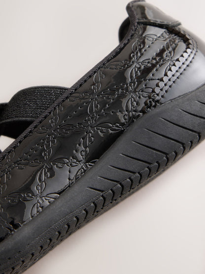 Baker by Ted Baker Black Back to School Patent Embossed Ballet Strap Bow Mary Jane Trainers image 5