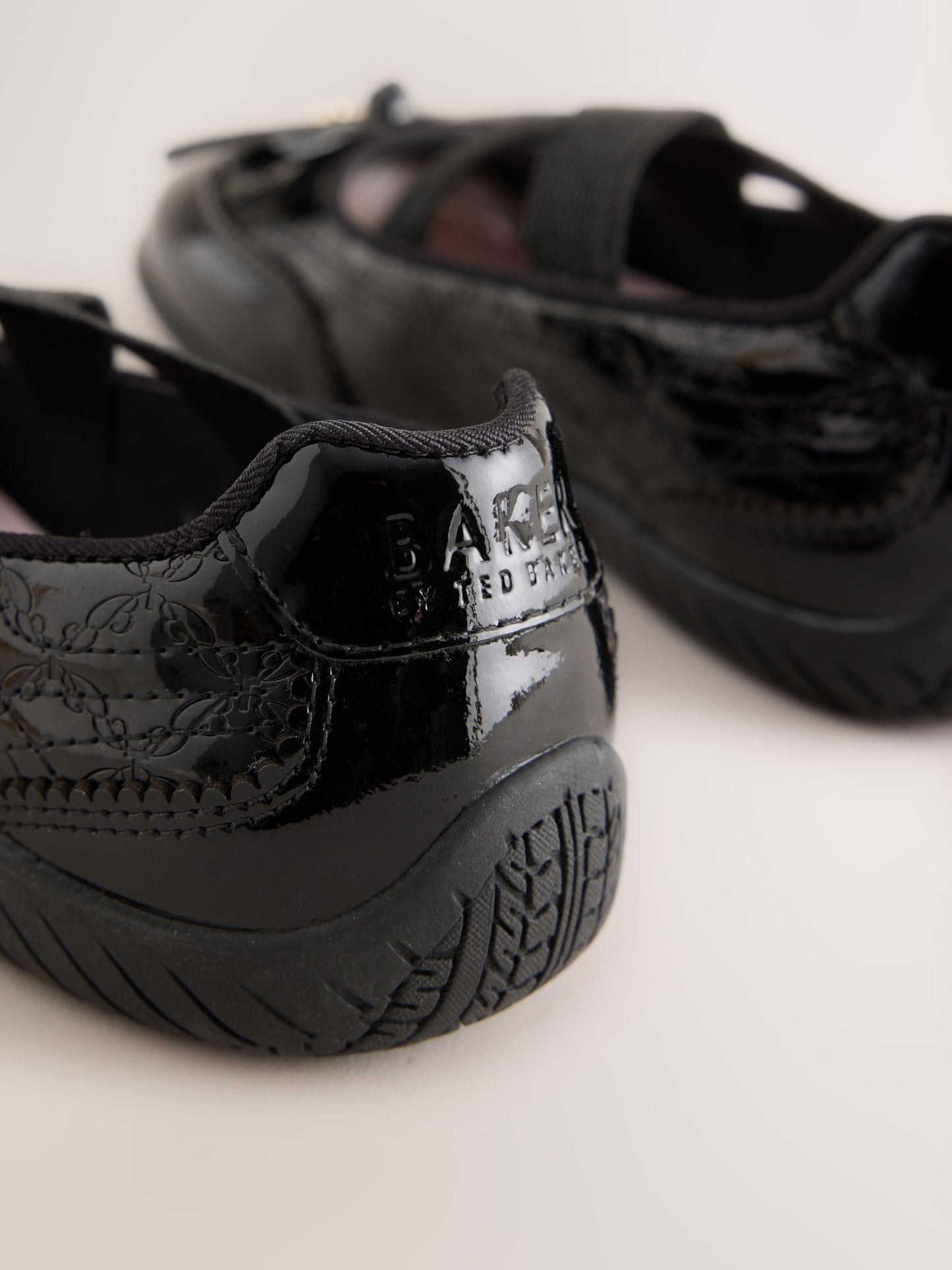Baker by Ted Baker Black Back to School Patent Embossed Ballet Strap Bow Mary Jane Trainers image 6