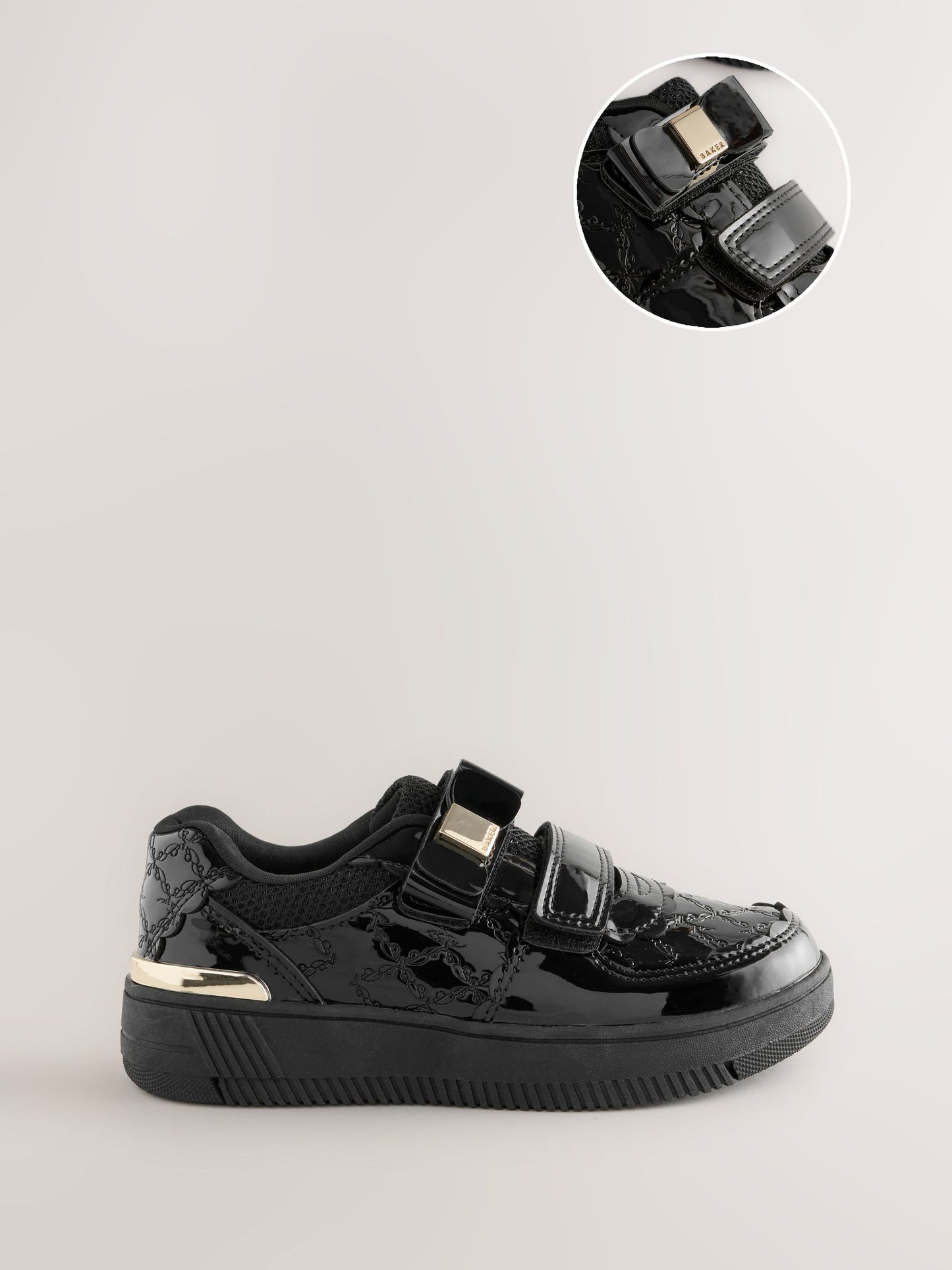 Back to School Black Patent Embossed Bow Trainers image 1