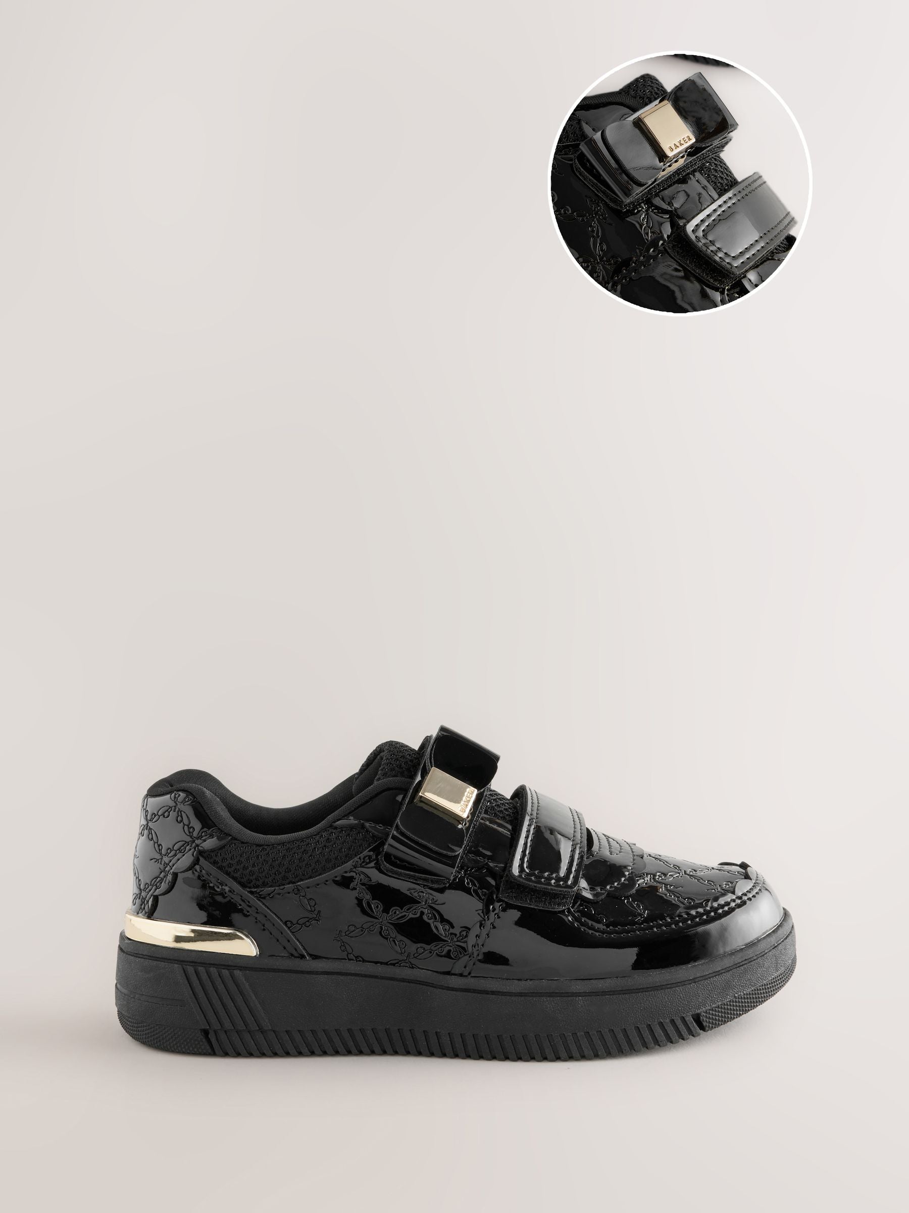 Back to School Black Patent Embossed Bow Trainers image 1
