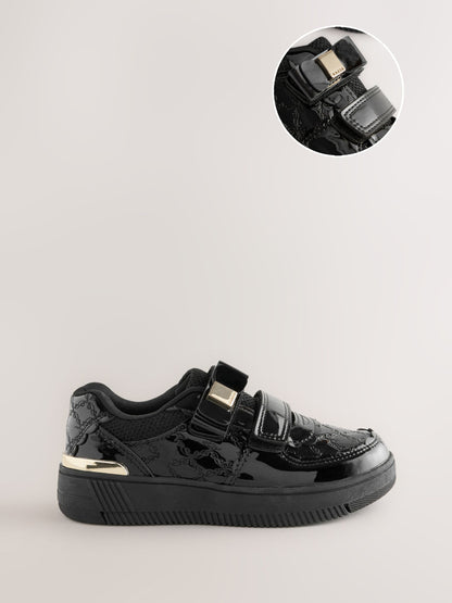 Back to School Black Patent Embossed Bow Trainers image 1