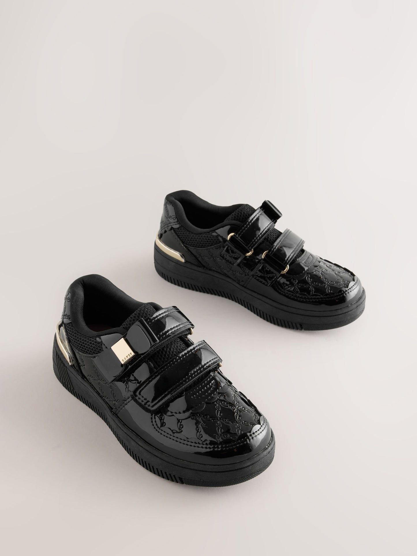 Back to School Black Patent Embossed Bow Trainers image 2