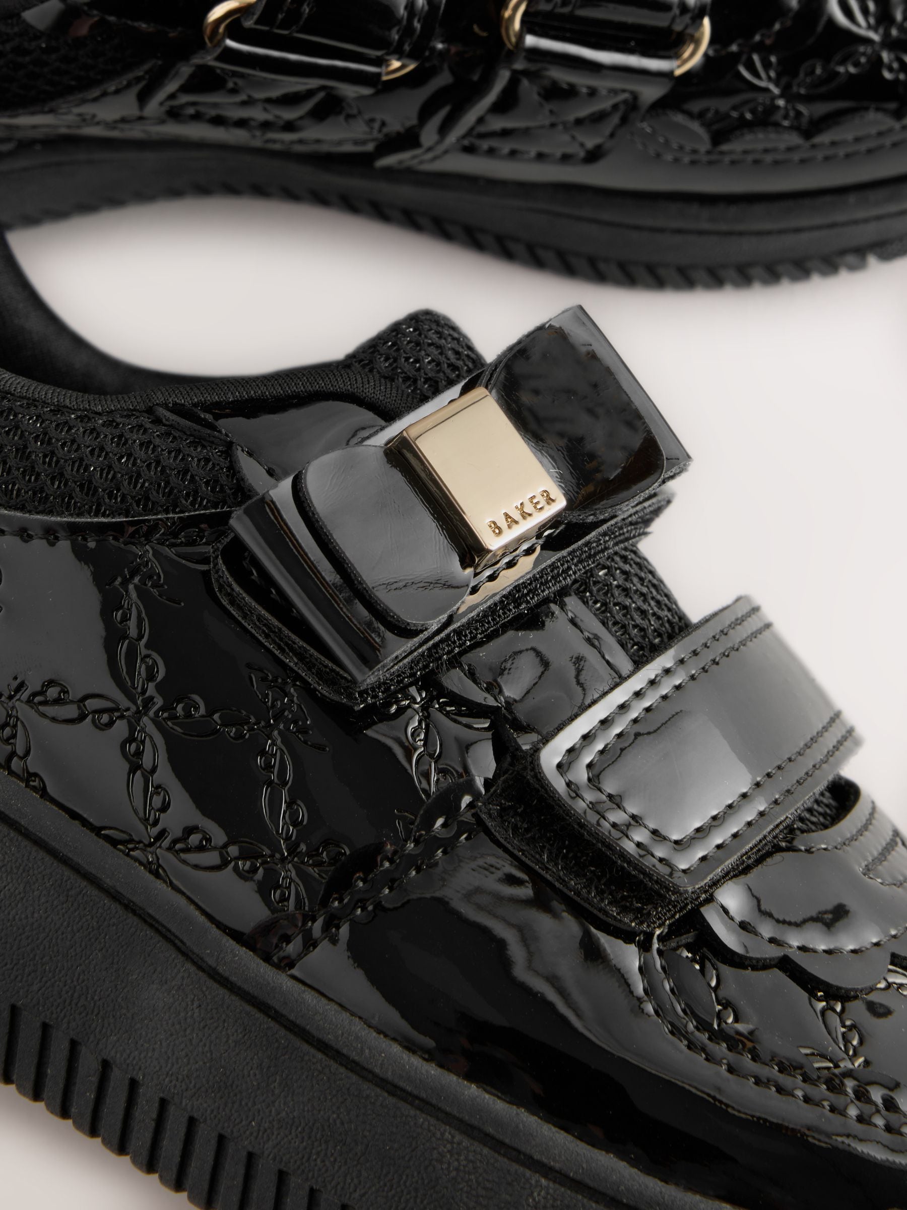 Back to School Black Patent Embossed Bow Trainers image 3