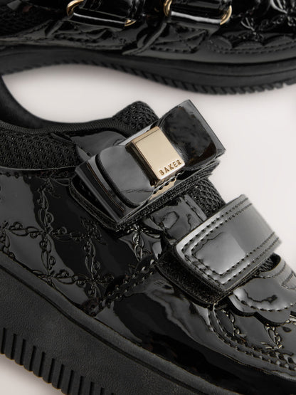 Back to School Black Patent Embossed Bow Trainers image 3