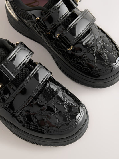 Back to School Black Patent Embossed Bow Trainers image 4