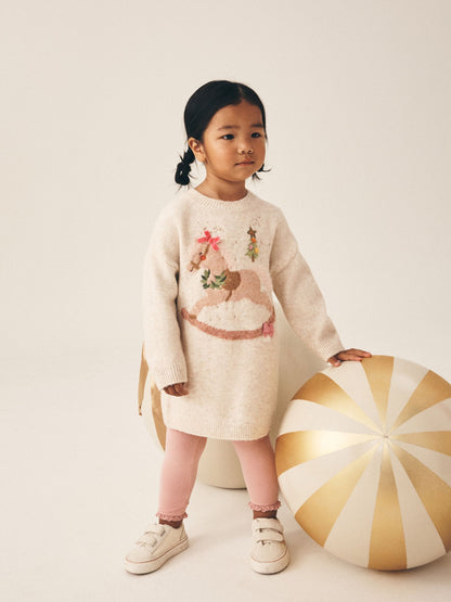 Ecru Rocking Horse Knitted Jumper Dress (3mths-7yrs) - image 1