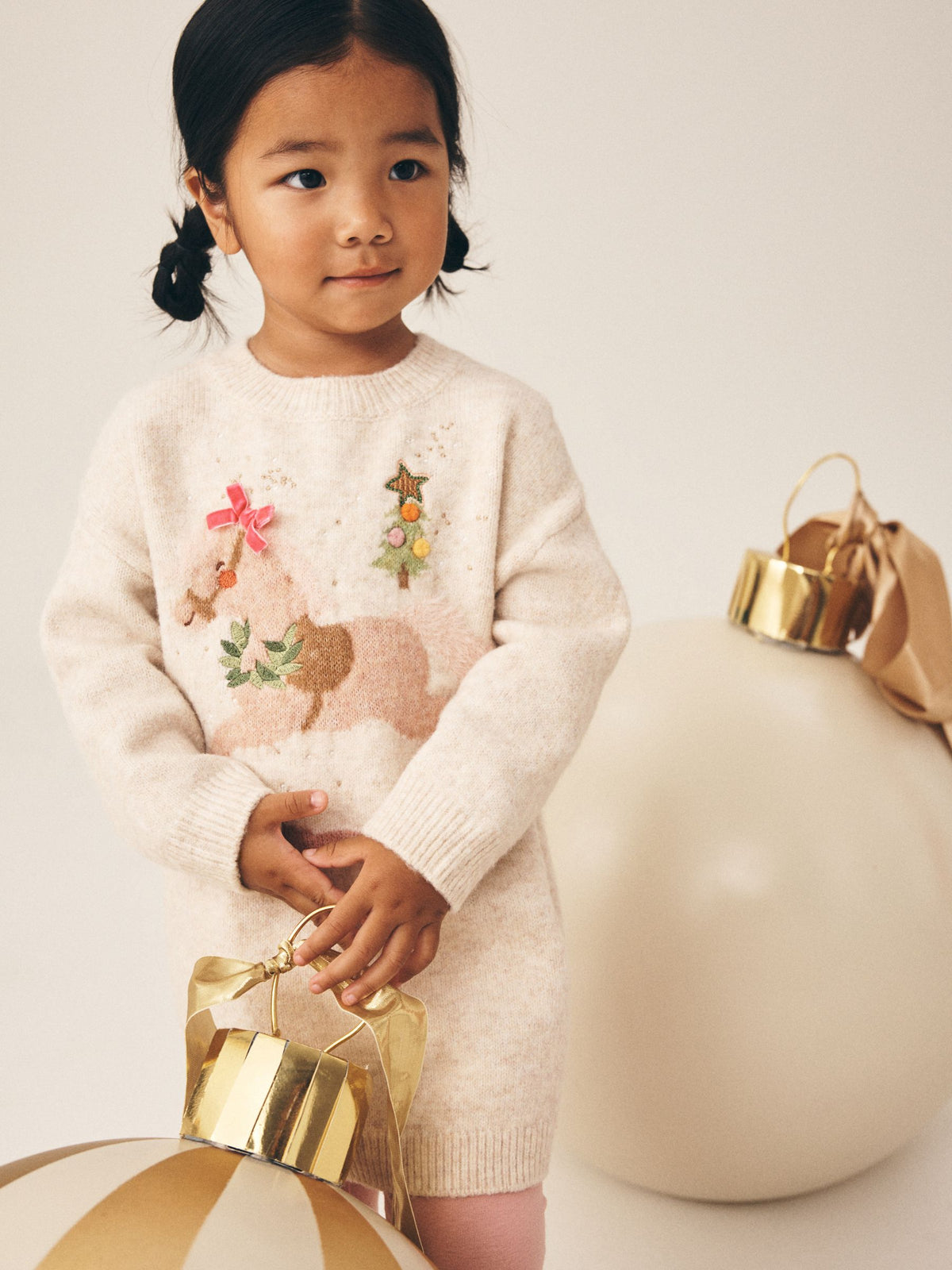 Ecru Rocking Horse Knitted Jumper Dress (3mths-7yrs) - image 2