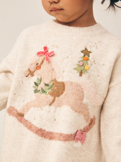 Ecru Rocking Horse Knitted Jumper Dress (3mths-7yrs) - image 4