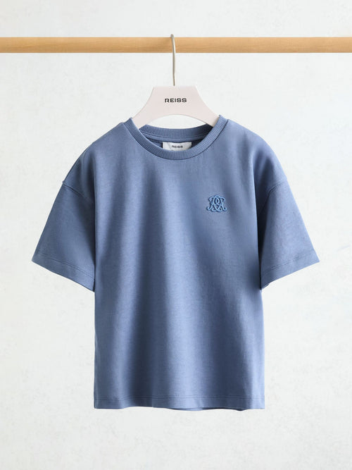 Reiss Airforce Blue Rainer 9-13 yrs Monogram Embroidered Relaxed-Fit T-Shirt image 1