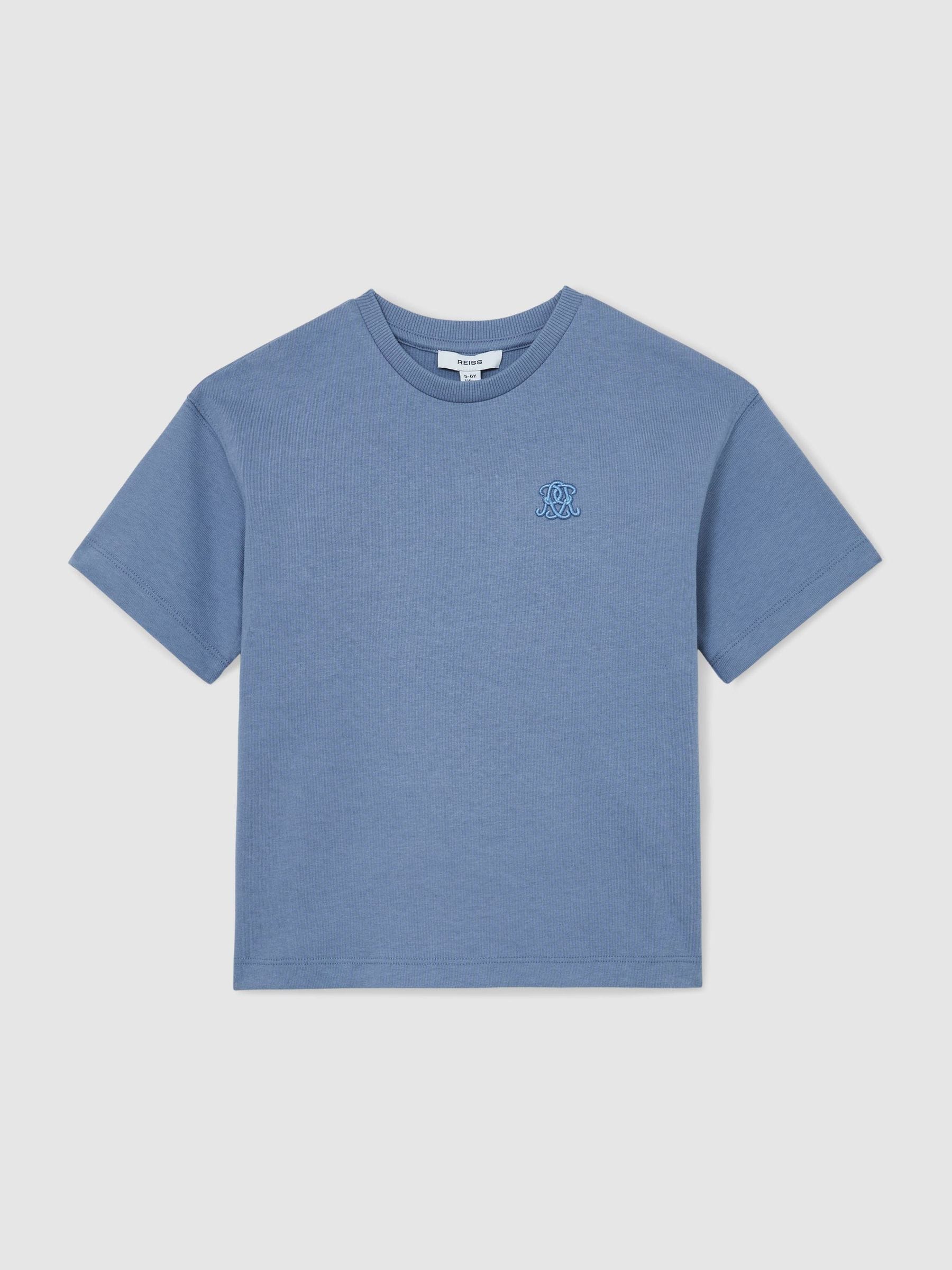 Reiss Airforce Blue Rainer 9-13 yrs Monogram Embroidered Relaxed-Fit T-Shirt image 2