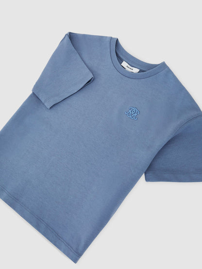 Reiss Airforce Blue Rainer 9-13 yrs Monogram Embroidered Relaxed-Fit T-Shirt image 3