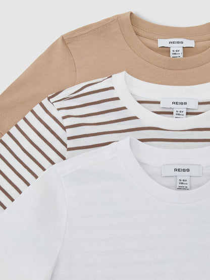Reiss Stone/Brown Stripe/White Bless 3 Pack 3-9 yrs 3 Pack Cotton Crew-Neck T-Shirts image 3