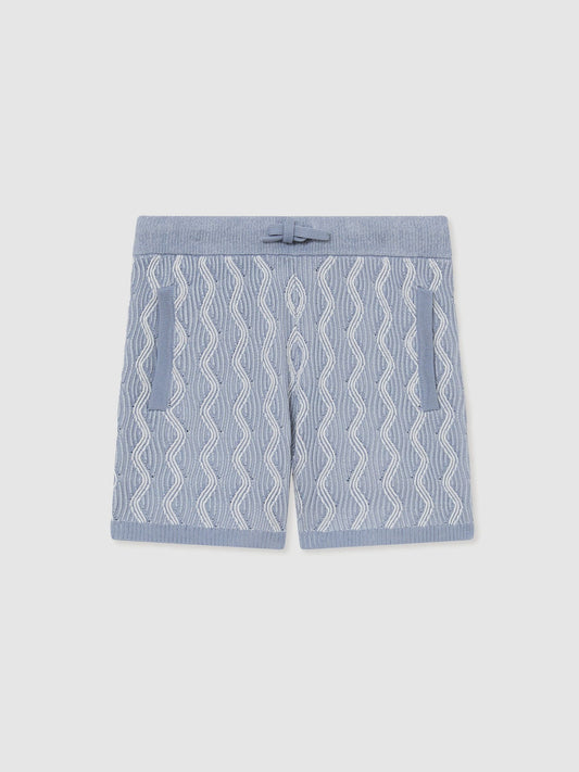 Reiss Blue Bodhi 3-9 yrs Wave-Knit Drawstring Shorts image 1