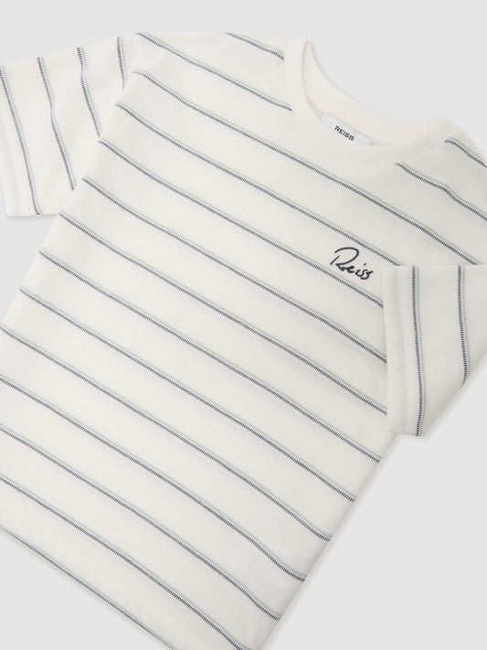 Reiss White Verdi 13-14 yrs Cotton Stripe Logo-Embroidered T-Shirt image 1