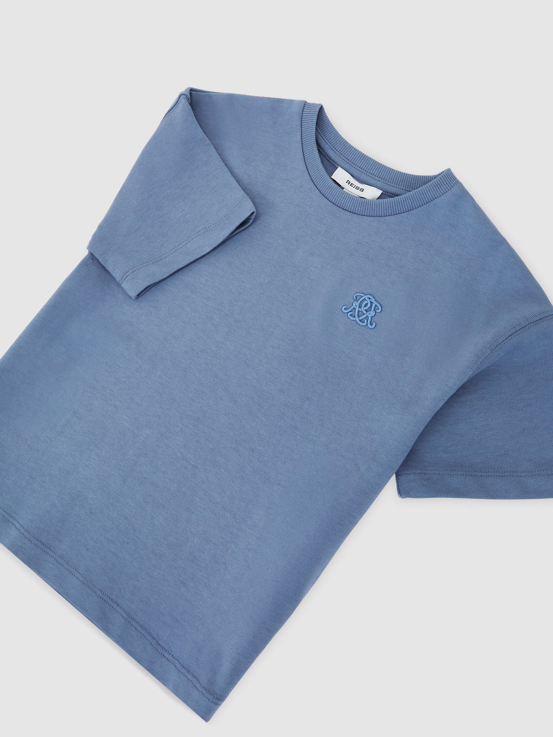Reiss Airforce Blue Rainer 13-14 yrs Monogram Embroidered Relaxed-Fit T-Shirt image 1
