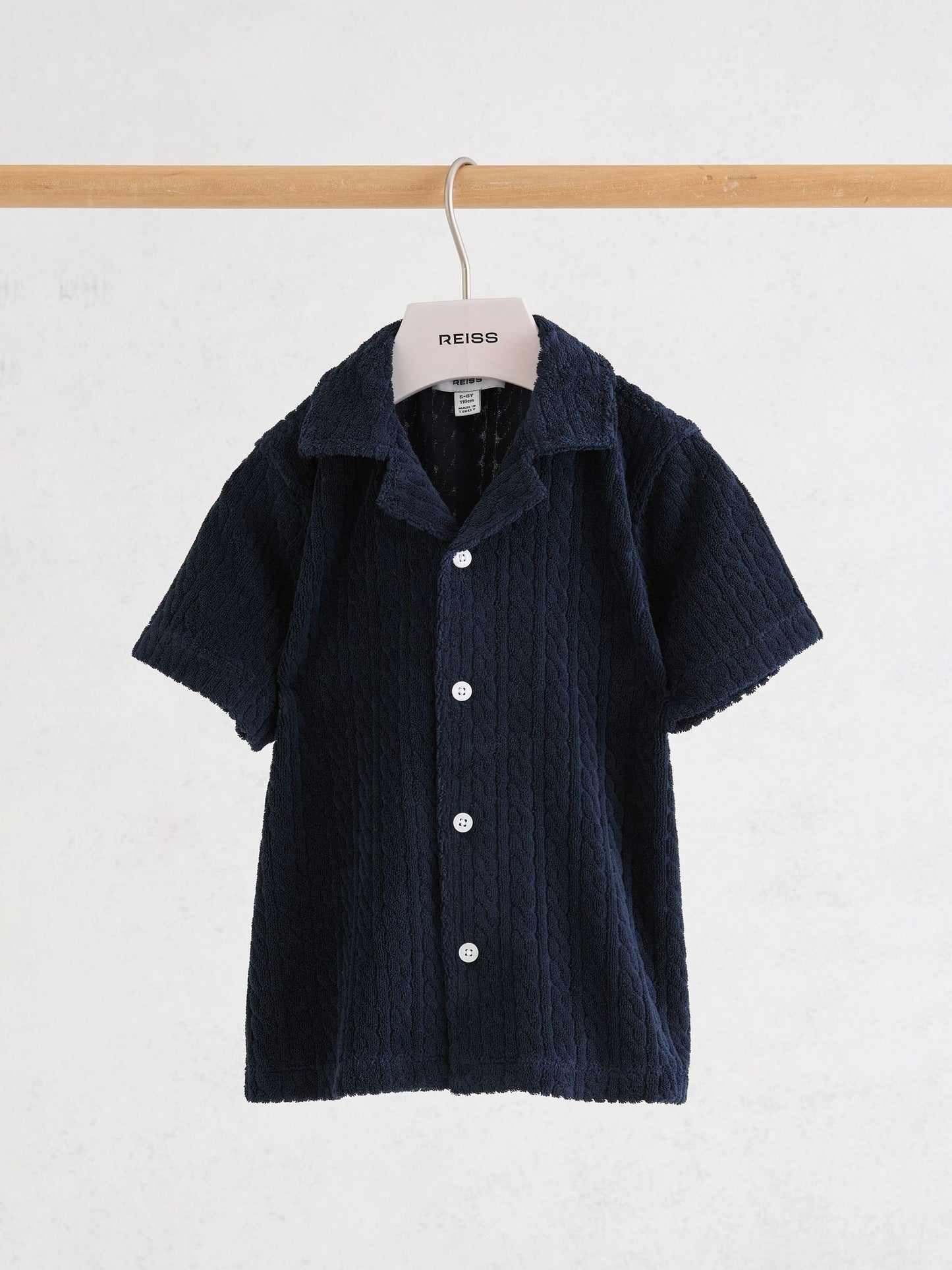 Reiss Navy Shore 9-13 yrs Towelling Cuban-Collar Shirt image 1
