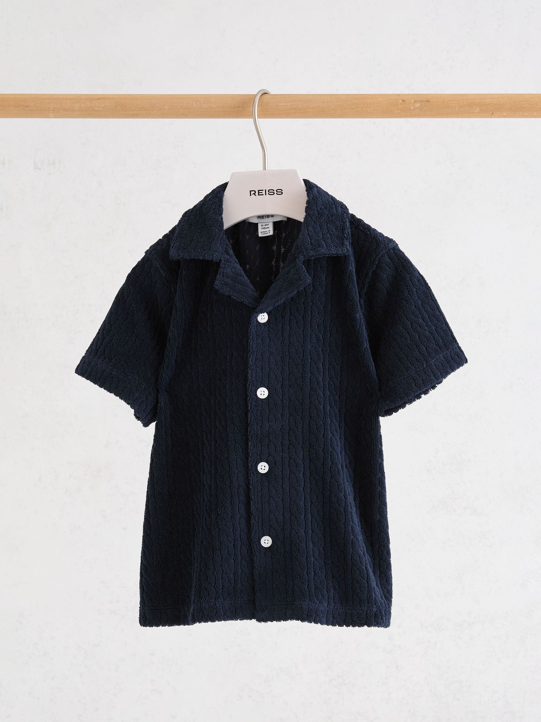 Reiss Navy Shore 9-13 yrs Towelling Cuban-Collar Shirt image 1