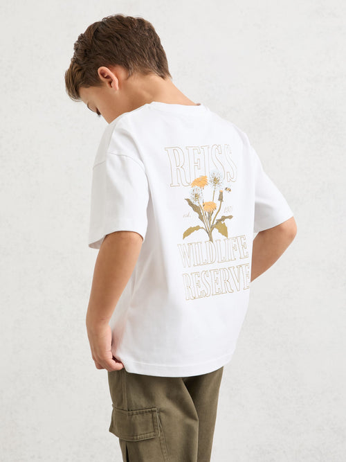 Reiss White Dean 9-13 yrs Cotton Dandelion Logo T-Shirt image 1