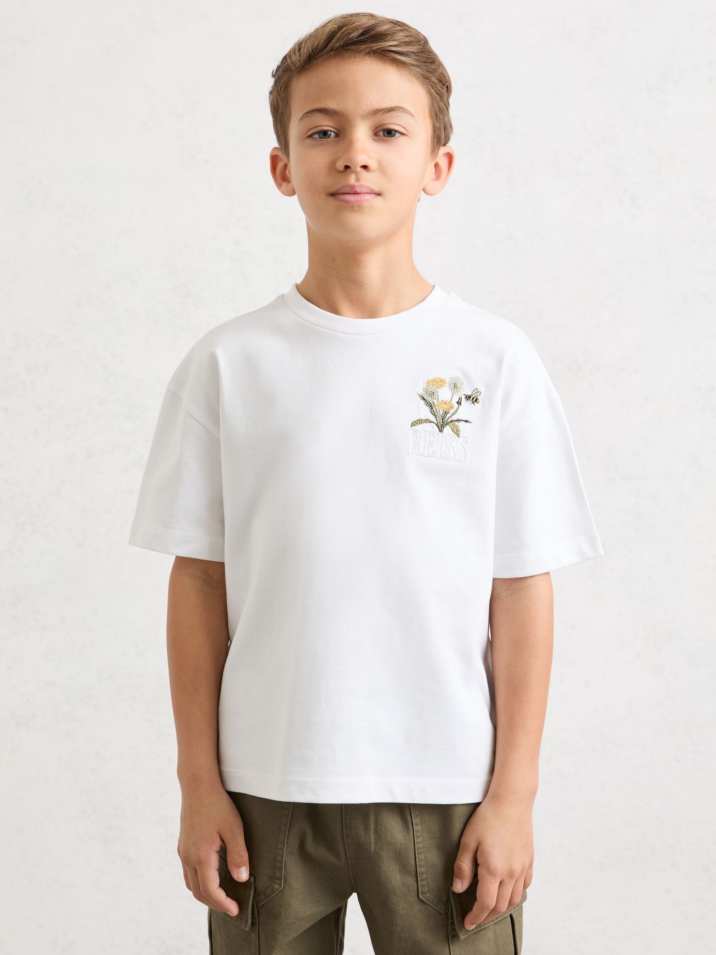 Reiss White Dean 9-13 yrs Cotton Dandelion Logo T-Shirt image 3