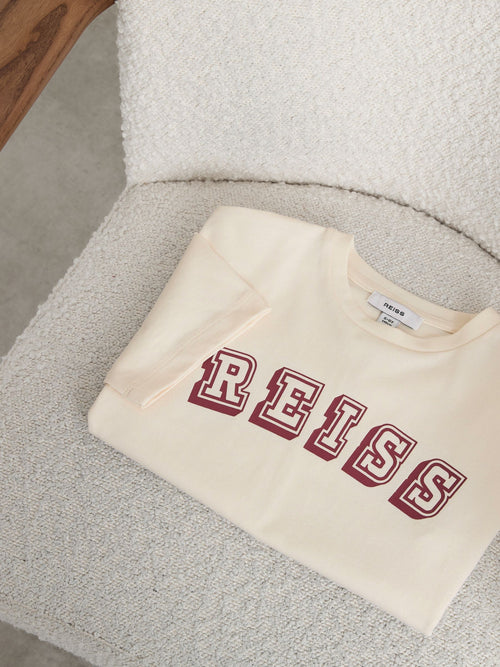 Dsiney Kidz - Reiss Off White/Brick Leonard 3-9 yrs Cotton Logo-Print Oversize T-Shirt image 1