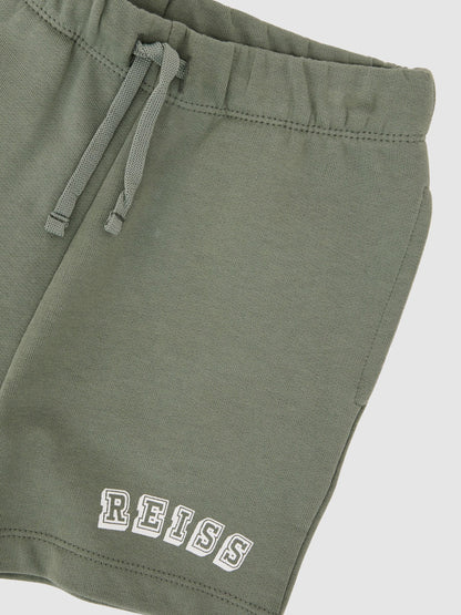 Reiss Sage/Off White Swinley 9-13 yrs Cotton Logo Drawstring Shorts image 1