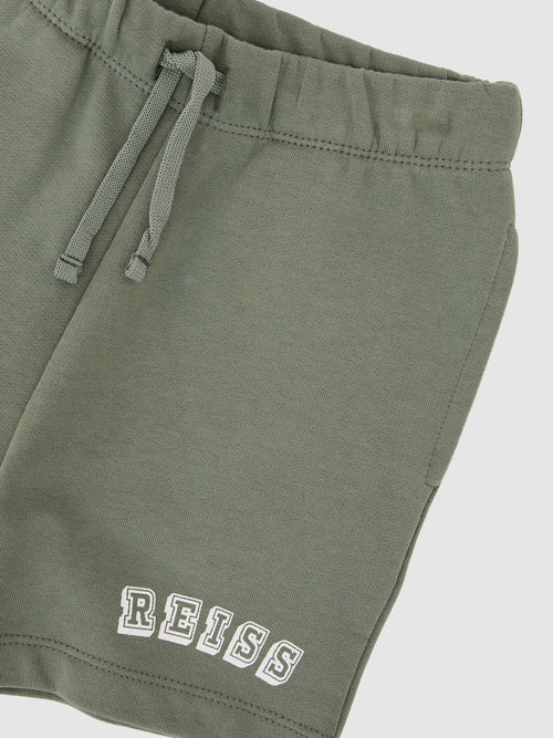 Reiss Sage/Off White Swinley 9-13 yrs Cotton Logo Drawstring Shorts image 1
