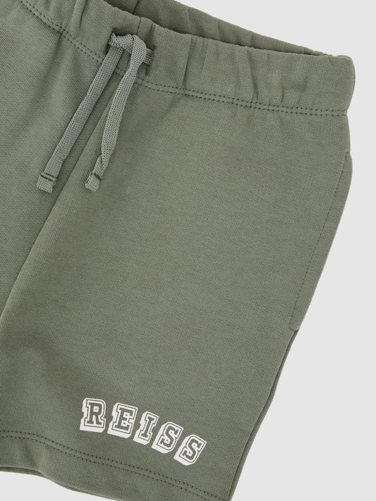 Reiss Sage/Off White Swinley 9-13 yrs Cotton Logo Drawstring Shorts image 1