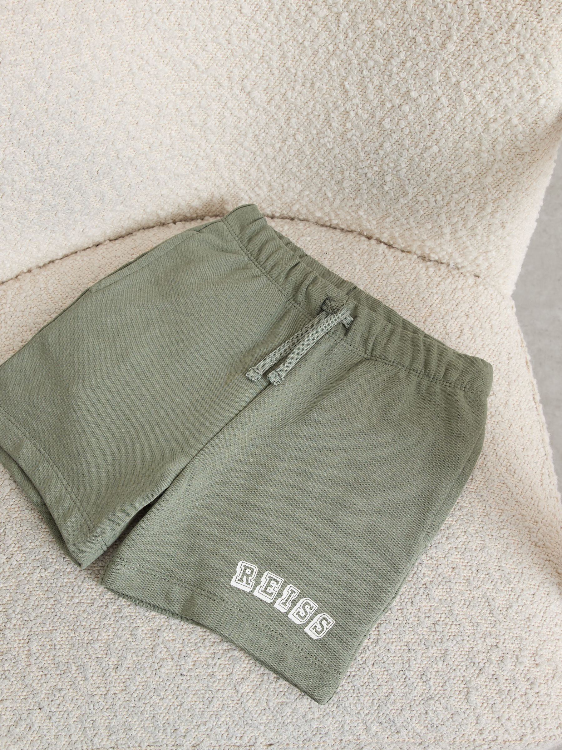Reiss Sage/Off White Swinley 9-13 yrs Cotton Logo Drawstring Shorts image 3