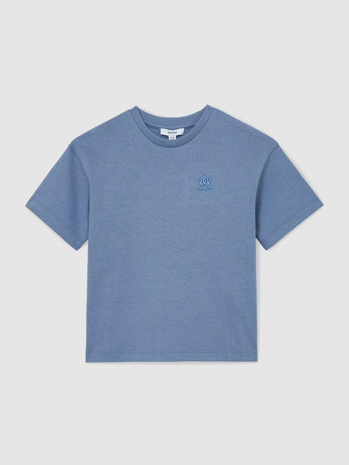 Reiss Airforce Blue Rainer 3-9 yrs Monogram Embroidered Relaxed-Fit T-Shirt image 1