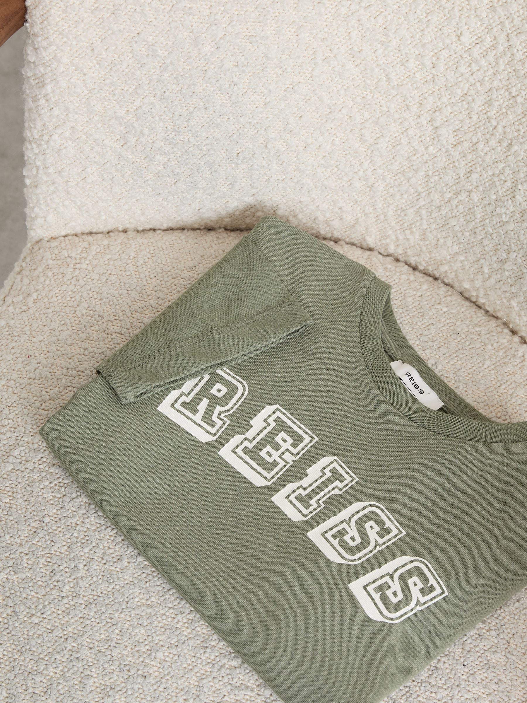 Dsiney Kidz - Reiss Sage/Off White Leonard 3-9 yrs Cotton Logo-Print Oversize T-Shirt image 1