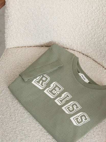 Dsiney Kidz - Reiss Sage/Off White Leonard 3-9 yrs Cotton Logo-Print Oversize T-Shirt image 1