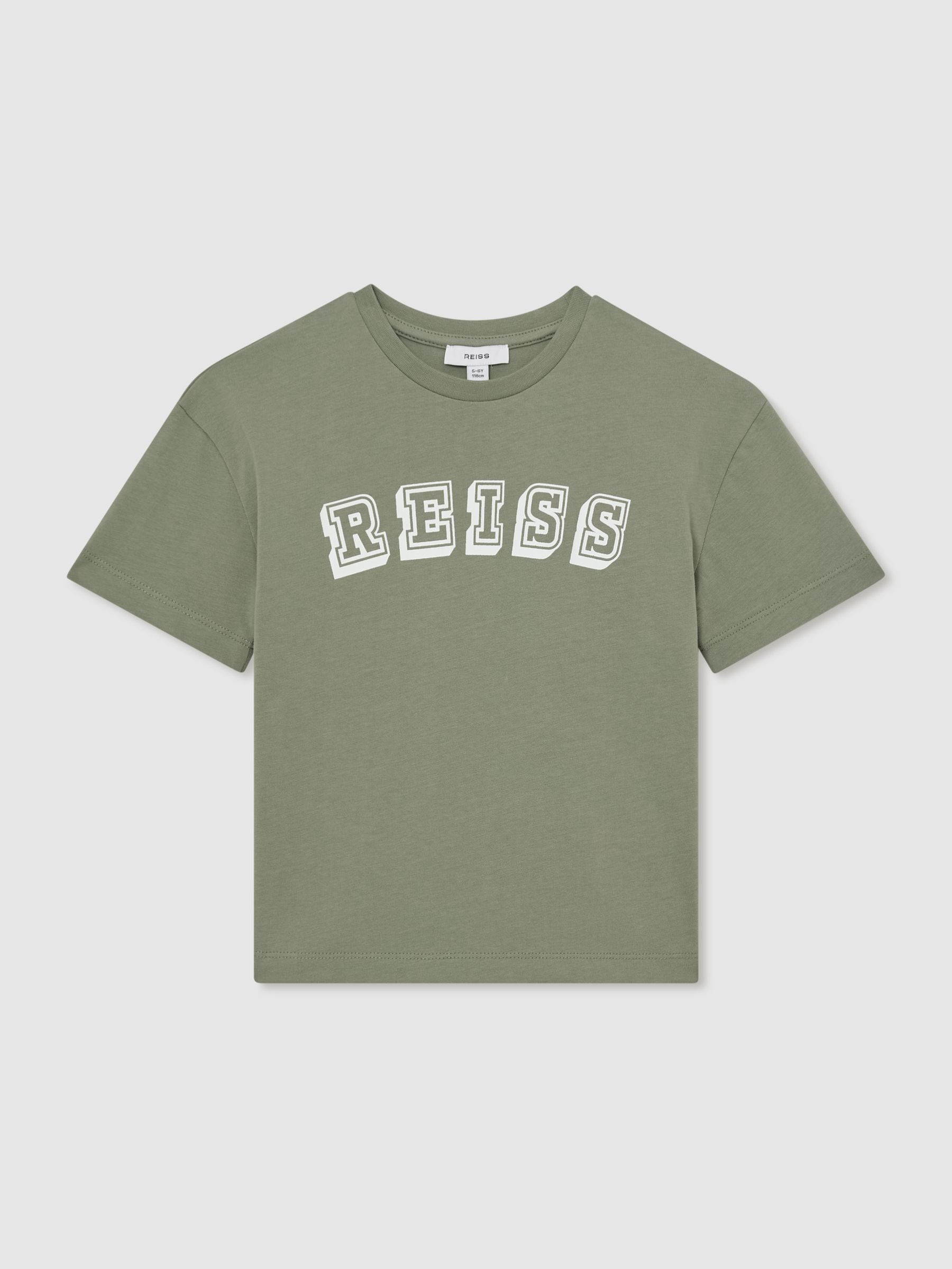 Dsiney Kidz - Reiss Sage/Off White Leonard 3-9 yrs Cotton Logo-Print Oversize T-Shirt image 2