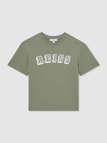 Dsiney Kidz - Reiss Sage/Off White Leonard 3-9 yrs Cotton Logo-Print Oversize T-Shirt image 2
