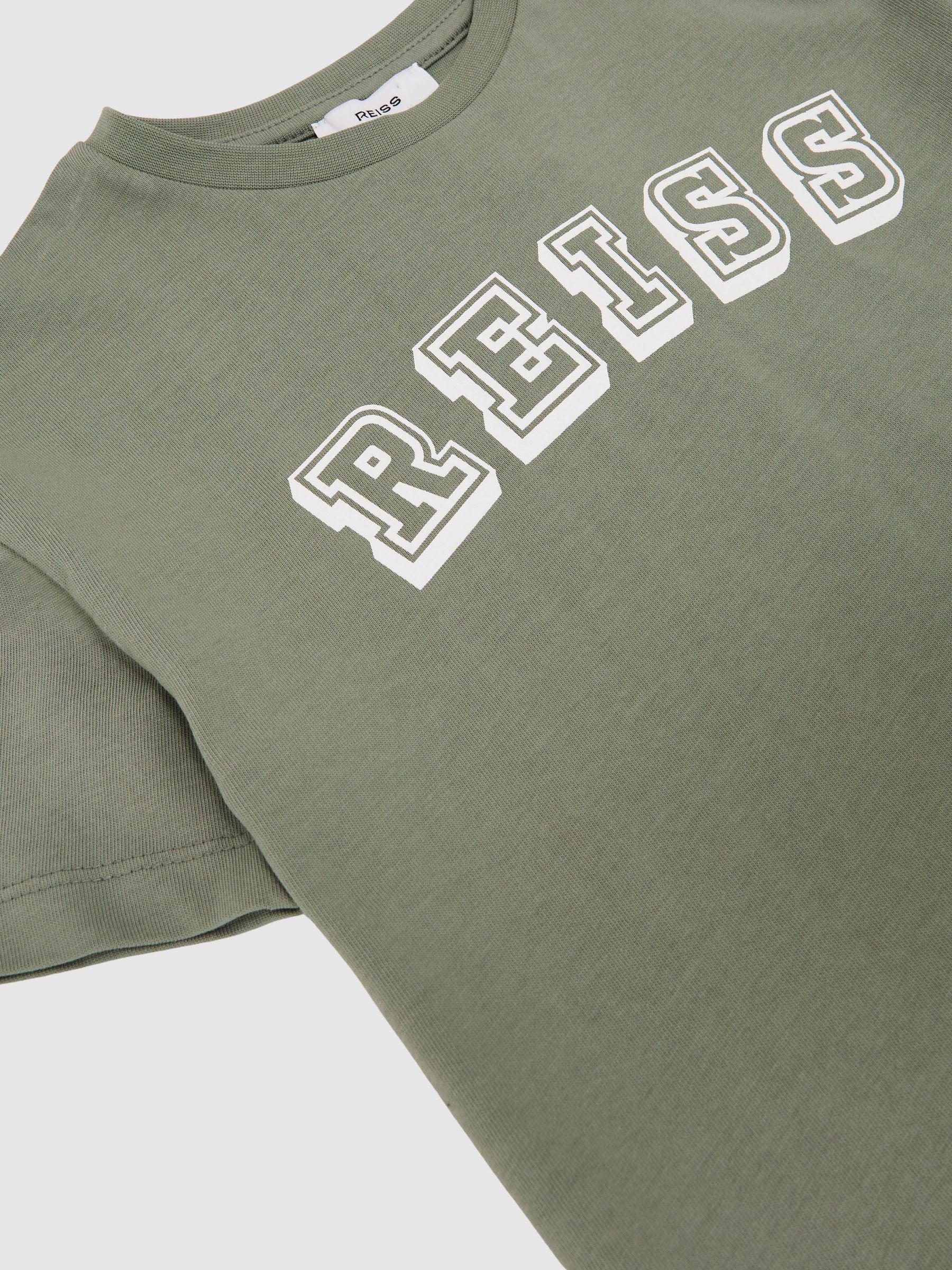Dsiney Kidz - Reiss Sage/Off White Leonard 3-9 yrs Cotton Logo-Print Oversize T-Shirt image 3