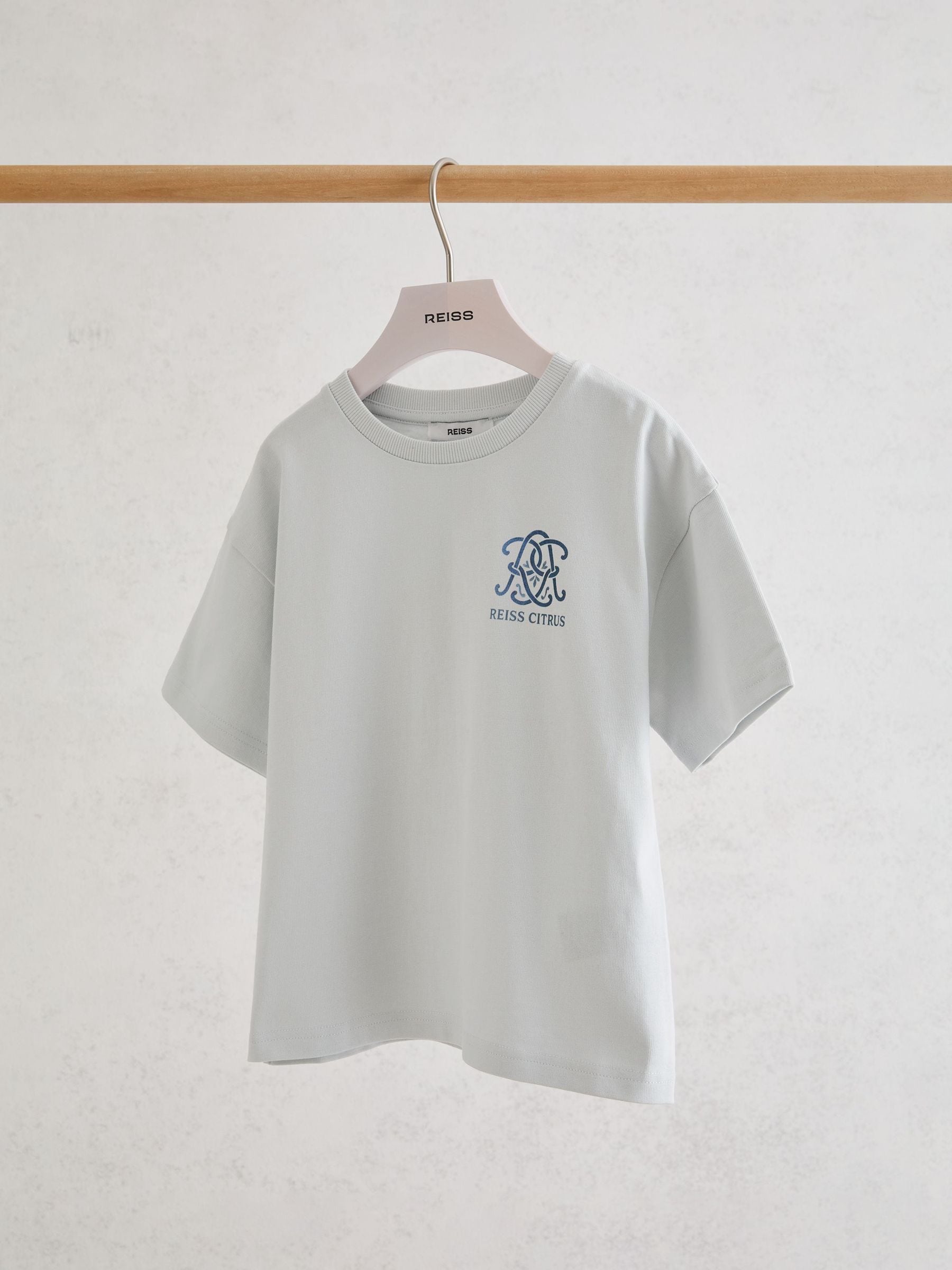 Reiss Pale Blue Barrett 3-9 yrs Monogram Citrus-Print Relaxed T-Shirt image 2
