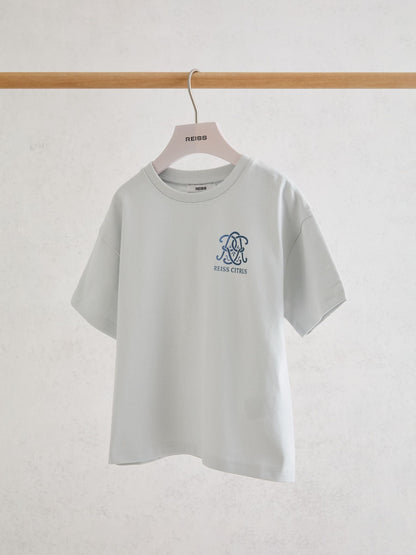 Reiss Pale Blue Barrett 3-9 yrs Monogram Citrus-Print Relaxed T-Shirt image 2
