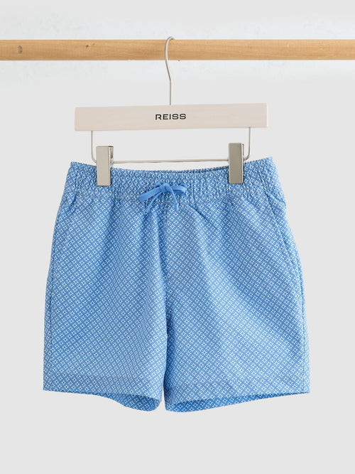 Reiss Blue Cliff 9-13 yrs Printed Drawstring Swim Shorts image 1