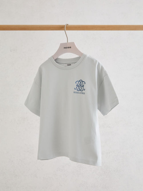 Reiss Pale Blue Barrett 9-13 yrs Monogram Citrus-Print Relaxed T-Shirt image 1
