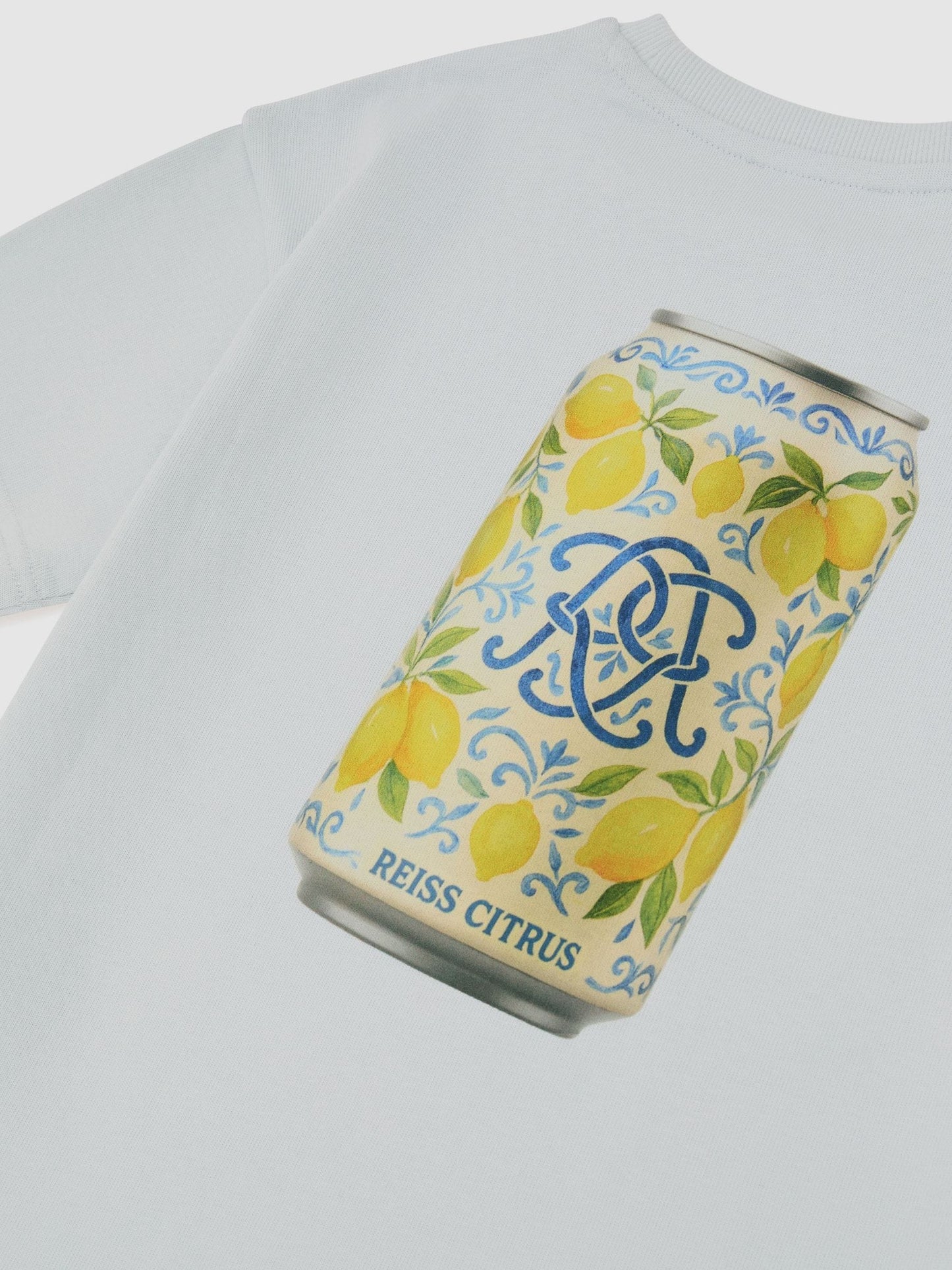 Reiss Pale Blue Barrett 9-13 yrs Monogram Citrus-Print Relaxed T-Shirt image 3