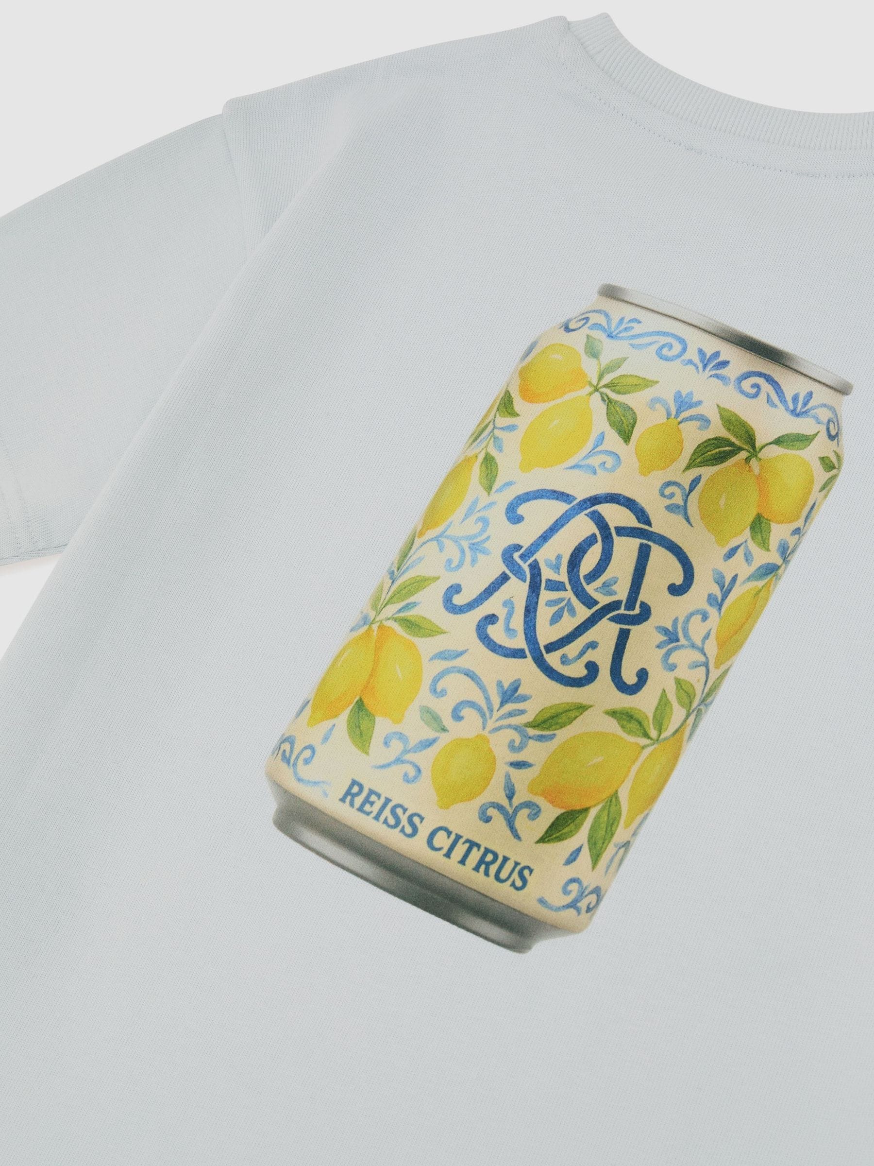 Reiss Pale Blue Barrett 9-13 yrs Monogram Citrus-Print Relaxed T-Shirt image 3