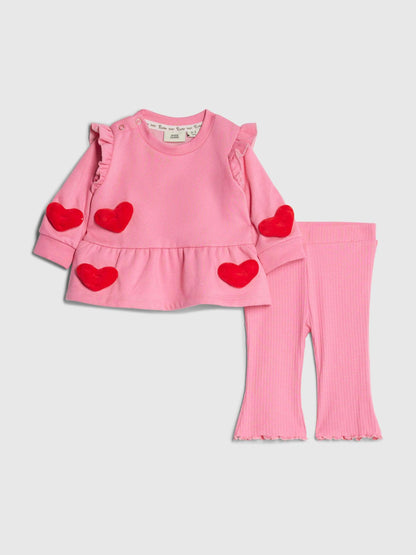River Island Pink 3D Heart Sweat & Leggings Set image 1
